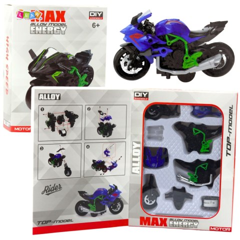 Motocykl Do Składania Skręcania Metal 1:14 DIY Zielono-Niebieski LEAN Toys