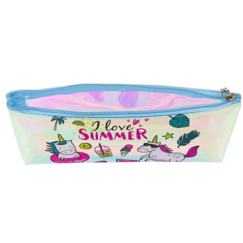 Piórnik Dziewczęcy Szkolny Holograficzny Motyw Lata Jednorożce 20x8cm LEAN