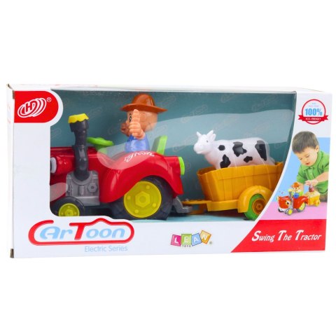 Traktor Farmera Interaktywny Z Przyczepką Figurka Krowy Światła Dźwięki LEAN Toys