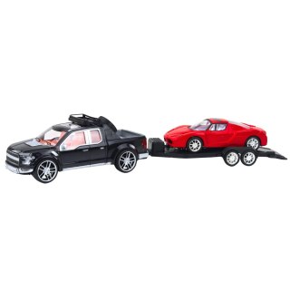 Zestaw Samochód Terenowy Czarny Laweta Samochód Czerwony Sportowy 59cm LEAN Toys