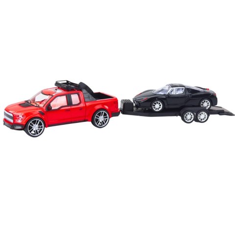 Zestaw Samochód Terenowy Czerwony Laweta Samochód Czarny Sportowy 59cm LEAN Toys