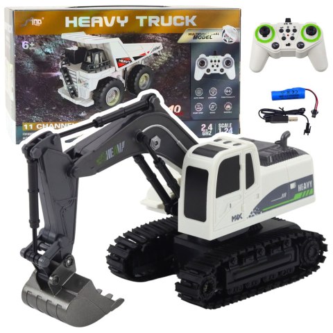 Koparka Gąsienicowa Zdalnie Sterowana RC Światła Dźwięki Biała 1:24 LEAN Toys