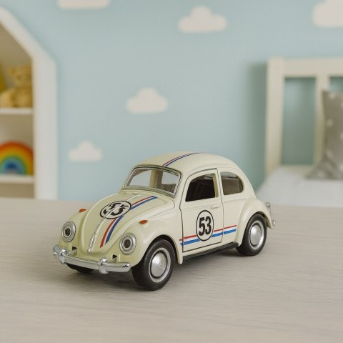 Samochód Klasyczny Garbus Metalowy Napęd Otwierane Drzwi Beżowy 1:32 LEAN TOYS