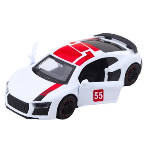 Samochód Sportowy Metalowy Napęd Pull Back Światła Dźwięki Biały 1:43 LEAN TOYS