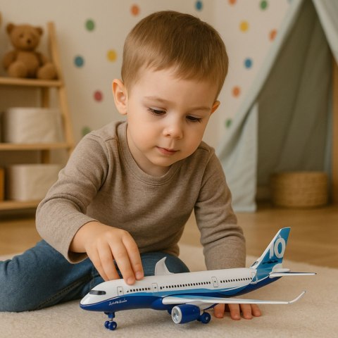 Samolot Pasażerski Z Napędem Pull Back Metalowy Światła Dźwięki 23 cm LEAN TOYS