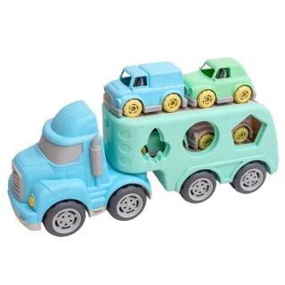 Ciężarówka Laweta Sorter Edukacyjny Z Autkami Klocki Pastelowa BIO Plastik LEAN Toys