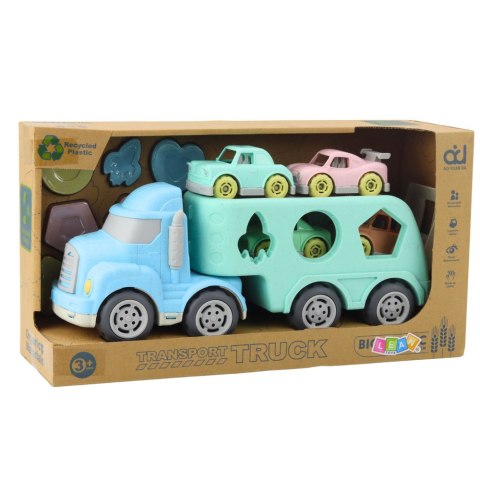 Ciężarówka Laweta Sorter Edukacyjny Z Autkami Klocki Pastelowa BIO Plastik LEAN Toys