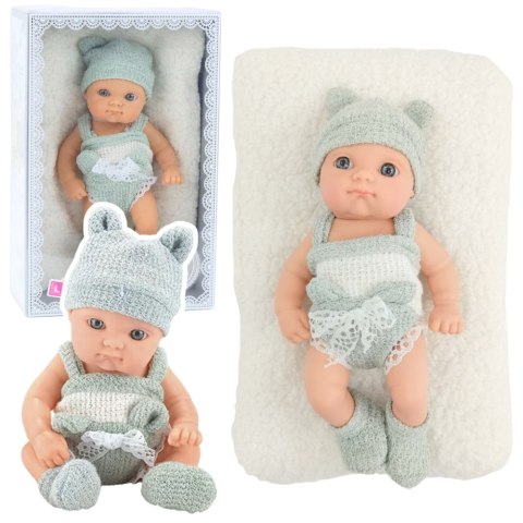 Lalka Bobas Niemowlak Z Kocykiem Biało-Szare Ubranko Czapeczka 18 cm LEAN Toys