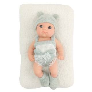 Lalka Bobas Niemowlak Z Kocykiem Biało-Szare Ubranko Czapeczka 18 cm LEAN Toys