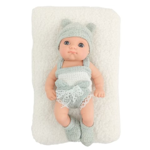 Lalka Bobas Niemowlak Z Kocykiem Biało-Szare Ubranko Czapeczka 18 cm LEAN Toys