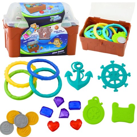 Zestaw Skarbów W Skrzyni Do Nurkowania Zabawy W Wodzie Brązowa 21 el. LEAN Toys