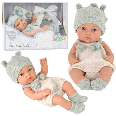 Lalka Bobas Niemowlak Szare Ubranko Czapeczka Śliniaczek 18 cm LEAN Toys