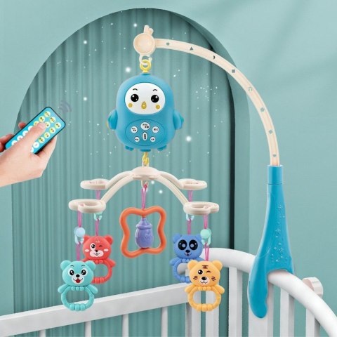 Karuzela Do Łóżeczka Pozytywka Z Lampką Grzechotki Misie Niebieska LEAN Toys