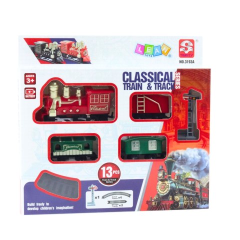 Klasyczny Pociąg Mini Kolejka Na Baterie Lokomotywa Wagony Z Torami 13 el. LEAN Toys