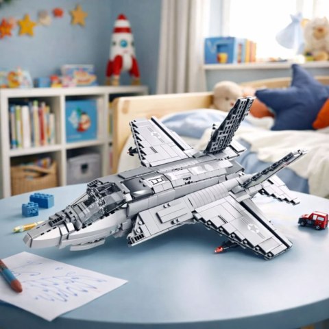 Klocki konstrukcyjne Samolot Myśliwski F-35 Lightning II Szary 1490 el. LEAN Toys
