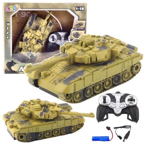 Czołg Wojskowy T90 Zdalnie Sterowany RC Światła Dźwięki Piaskowy 1:18 LEAN Toys