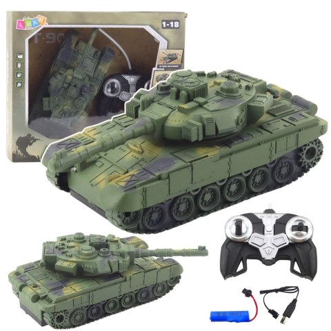 Czołg Wojskowy T90 Zdalnie Sterowany RC Światła Dźwięki Zielony 1:18 LEAN Toys