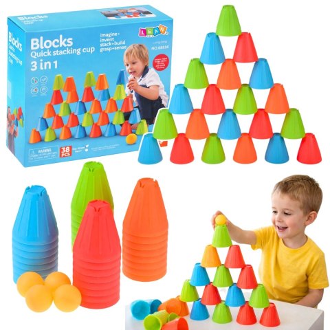 Gra Zręcznościowa Edukacyjna Szybkie Kubeczki 3w1 Piłki Kubki 38 el. LEAN Toys