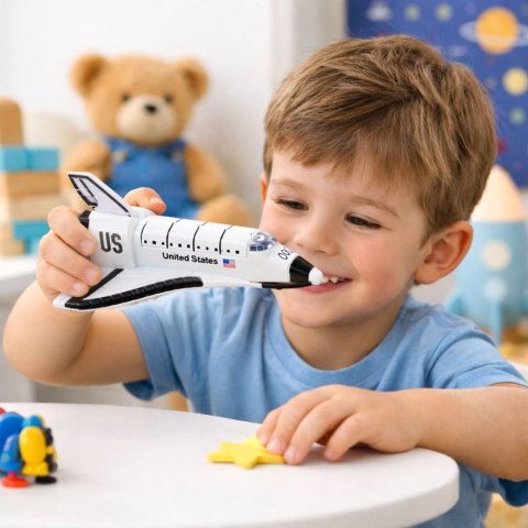 Statek Kosmiczny Metalowy Napęd Pull-Back Otwierany Biały LEAN Toys