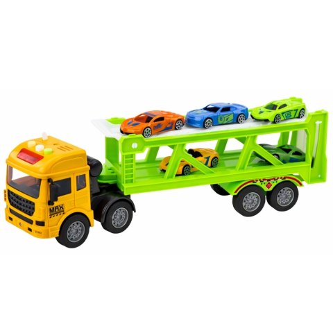 Ciężarówka Transportowa Laweta Lora Z Autkami Światła Dźwięki Zielona LEAN Toys