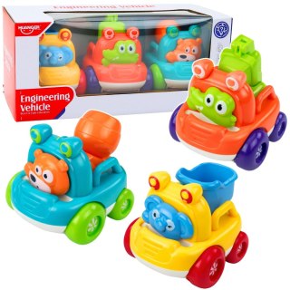Zestaw Pojazdy Budowlane Ze Zwierzętami Dla Malucha Kolorowe 3 szt. LEAN Toys