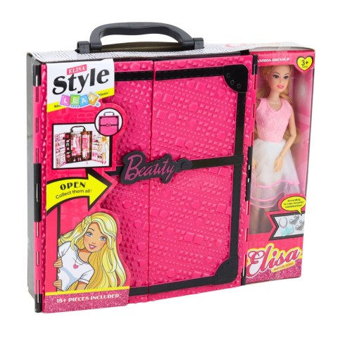 Zestaw Lalka Różowa Szafa Garderoba Dla Lalek Sukienki Buty Akcesoria LEAN Toys