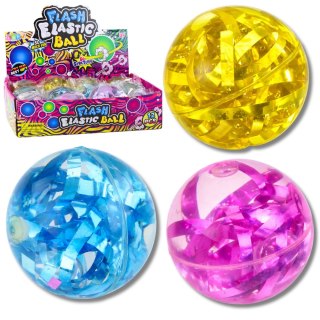 Elastyczna Piłka Do Odbijania Z Kauczuku Konfetti Świeci Mix 7 cm LEAN Toys