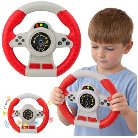 Kierownica Interaktywna Symulator Jazdy Światła Dźwięki Czerwona LEAN Toys