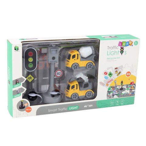Zestaw Sygnalizator Świetlny Fotoradar Mata Autka Budowlane Światła Dźwięki LEAN Toys