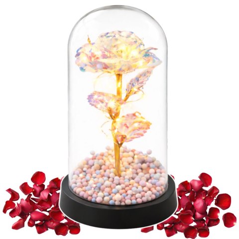 Wieczna Róża W Szklanej Kopule Oświetlenie LED Kryształowa 21,5 x 11 cm LEAN