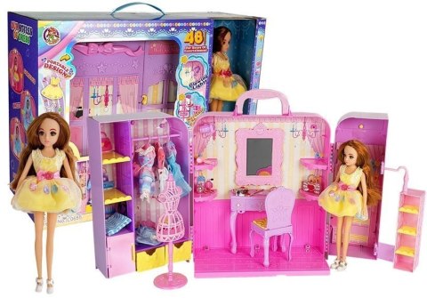 Garderoba ze Światłem i Lustrem Lalka 26 cm Zestaw Ubrań Akcesoria LEAN Toys