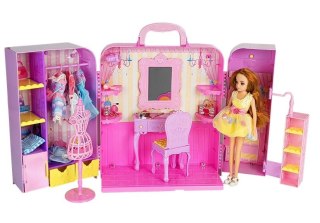 Garderoba ze Światłem i Lustrem Lalka 26 cm Zestaw Ubrań Akcesoria LEAN Toys