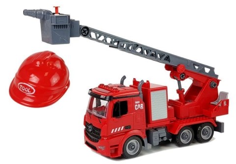 Zestaw DIY Wóz Strażacki 2w1 Wymienne Podnośniki Śrubokręt Dźwięk Efekty Świetlne Kask LEAN Toys