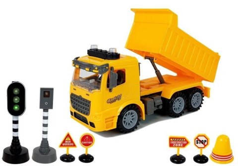 Zestaw Wywrotka 1:14 Znaki Drogowe Światła Fotoradar Żółta LEAN Toys