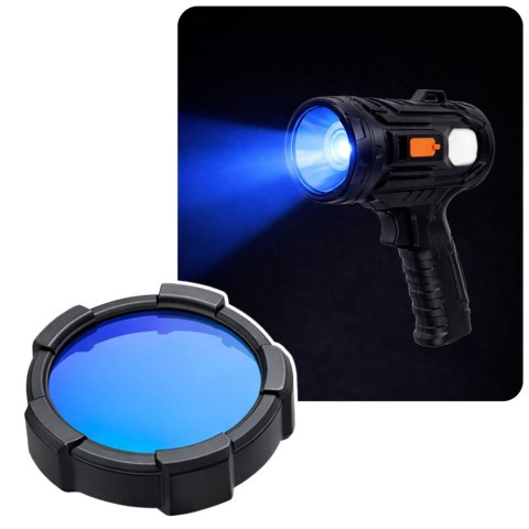 Latarka LED Szperacz Solarna 6 Trybów Powerbank Wymienne Filtry 19 cm LEAN