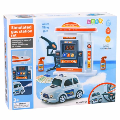 Interaktywna Stacja Benzynowa Auto Policyjne Światła Dźwięki Dym LEAN Toys
