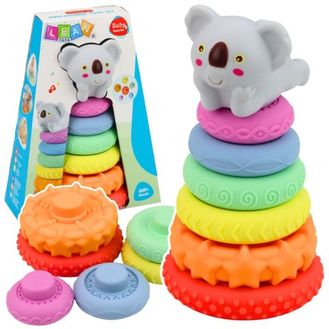 Piramidka Sensoryczna Z Koalą Wieża Edukacyjna Kolorowa 7 el. LEAN Toys