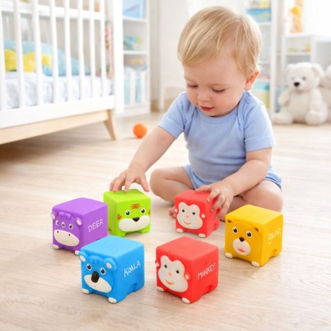 Zestaw Miękkie Klocki Gumowe Zwierzątka Edukacyjne Kolorowe 6 szt. LEAN Toys