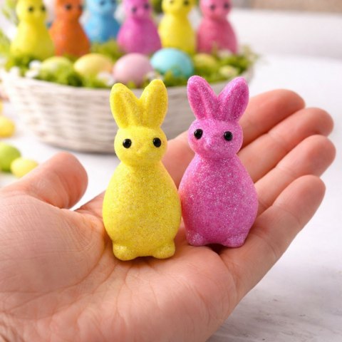 Styropianowe Zajączki Wielkanocne Brokatowe Ozdobne Kolorowe 6szt LEAN TOYS