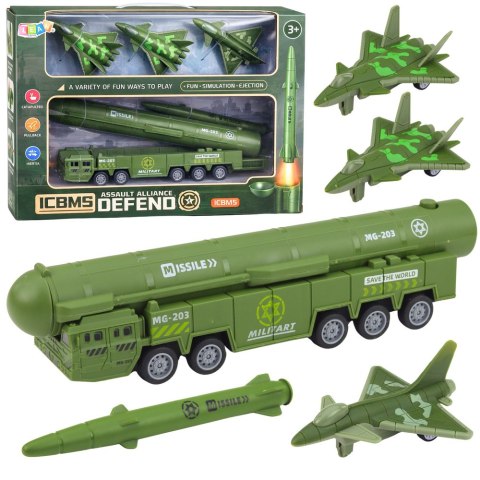 Zestaw Militarny Ciężarówka Myśliwce Z Napędem Wyrzutnia Rakiet LEAN Toys