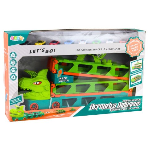 Ciężarówka Dinozaur z Resorakami Tor Dla Autek Transporter Wyrzutnia 4w1 LEAN Toys