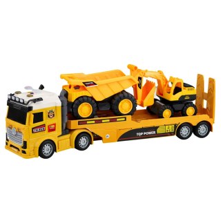 Zestaw Pojazdy Budowlane Ciężarówka Laweta Koparka Wywrotka Światła Dźwięk LEAN Toys