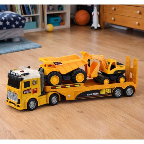 Zestaw Pojazdy Budowlane Ciężarówka Laweta Koparka Wywrotka Światła Dźwięk LEAN Toys