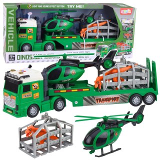 Zestaw Transport Dinozaura Ciężarówka Laweta Helikopter Światła Dźwięk LEAN Toys