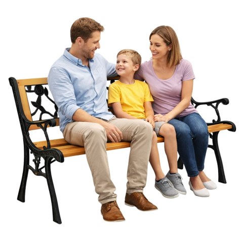 Ławka Ogrodowa Drewniana Metalowa Ławeczka Parkowa Ogrodowa z oparciem LEAN