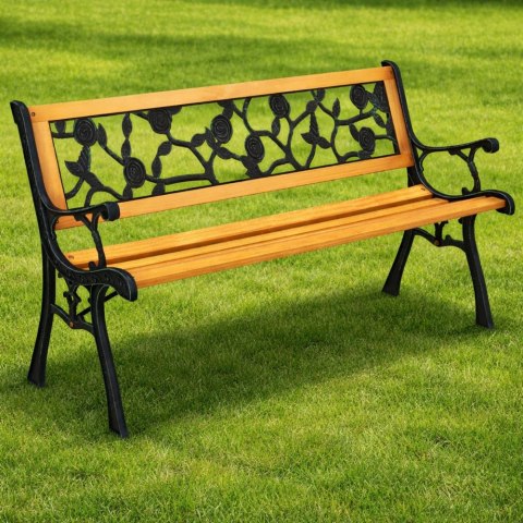 Ławka Ogrodowa Drewniana Metalowa Ławeczka Parkowa Ogrodowa z oparciem LEAN