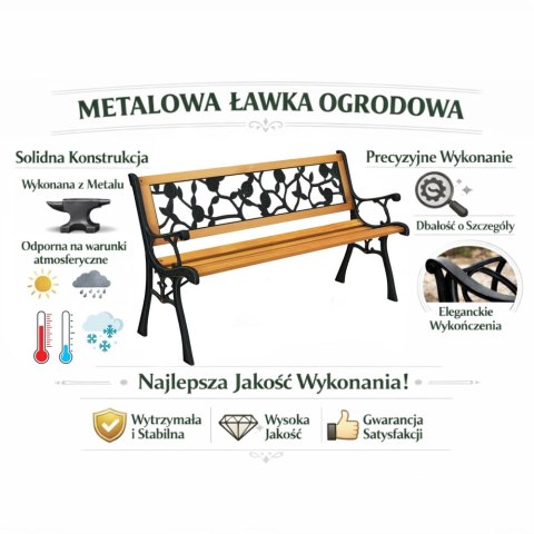 Ławka Ogrodowa Drewniana Metalowa Ławeczka Parkowa Ogrodowa z oparciem LEAN