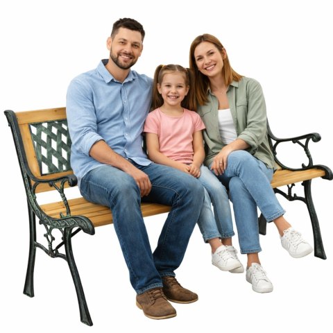 Ławka Ogrodowa Drewniana Metalowa Ławeczka Parkowa Ogrodowa z oparciem LEAN