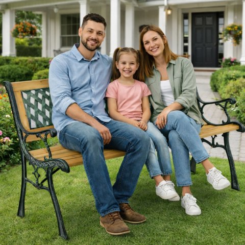 Ławka Ogrodowa Drewniana Metalowa Ławeczka Parkowa Ogrodowa z oparciem LEAN