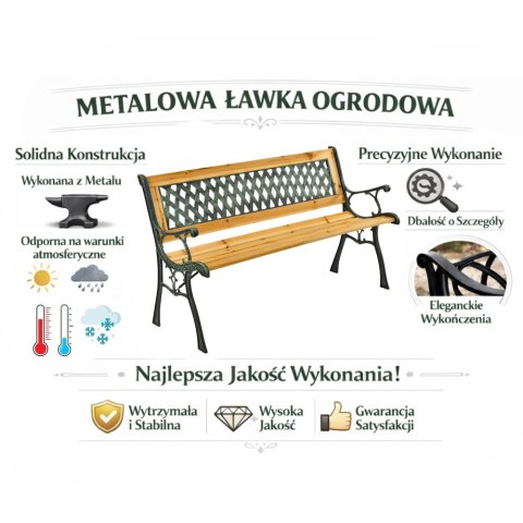 Ławka Ogrodowa Drewniana Metalowa Ławeczka Parkowa Ogrodowa z oparciem LEAN